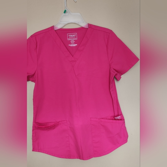 Cherokee Workwear durable 2 way stretch easy care scrub top 4 Pockets, Sz S Pink - Picture 3 of 8